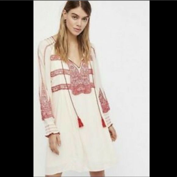 Free People Dress creamred Embroidery Oversized xs - Picture 6 of 6